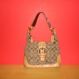 Coach-Signature-Canvas-Leather-Buckle-Handbag